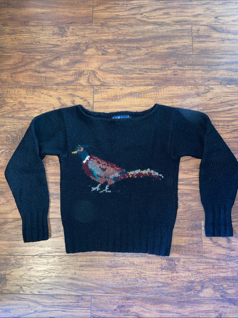 RARE Vintage Ralph Lauren 80s Hand Knit Wool Pheasant Sweater Black S